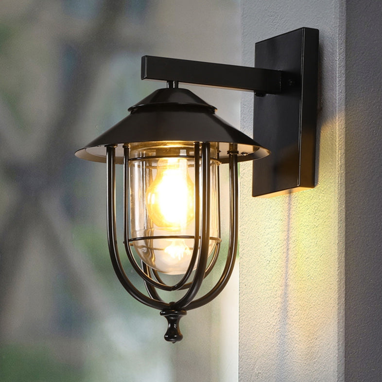 Traditional Vintage Birdcage Iron Glass 1-Light Wall Sconce Lamp For Outdoor Patio | Kalsten