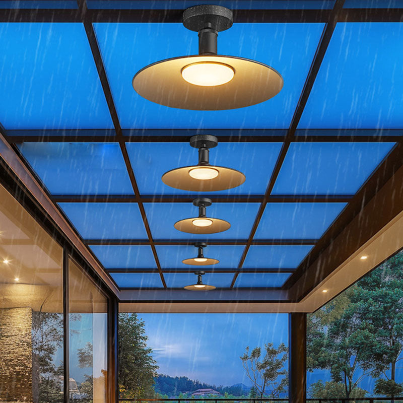 Contemporary Industrial Waterproof Aluminum Round 1-Light Semi-Flush Mount Ceiling Light For Outdoor Patio | Kalsten