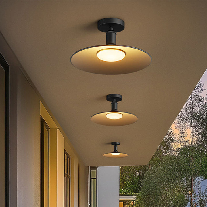 Contemporary Industrial Waterproof Aluminum Round 1-Light Semi-Flush Mount Ceiling Light For Outdoor Patio | Kalsten