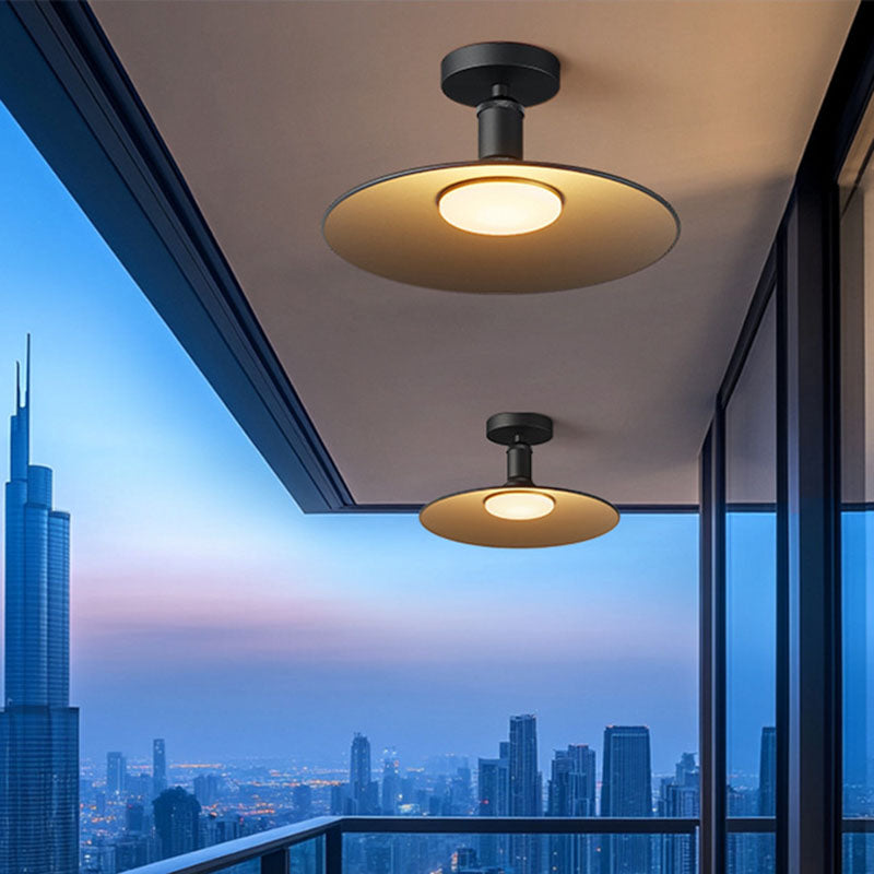 Contemporary Industrial Waterproof Aluminum Round 1-Light Semi-Flush Mount Ceiling Light For Outdoor Patio | Kalsten