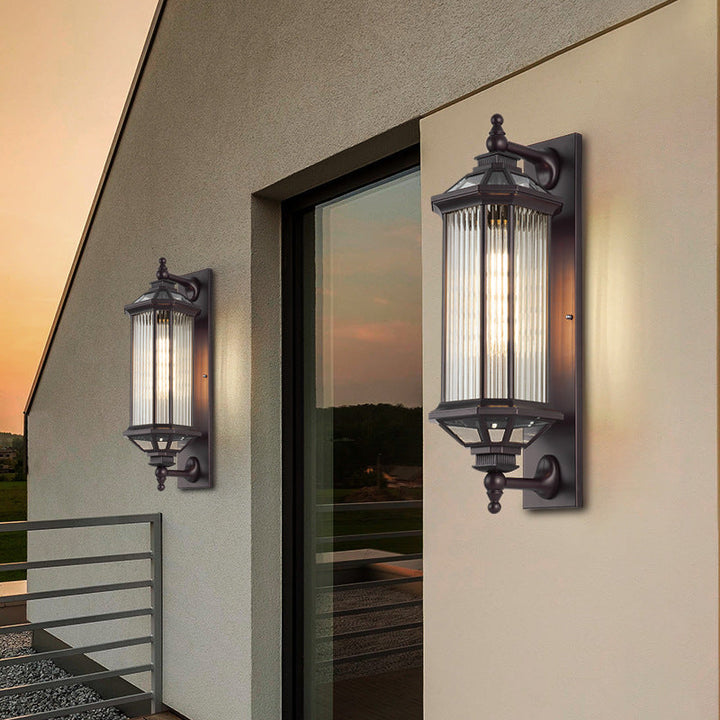 Traditional Vintage Octagonal Square Waterproof Glass Aluminum 1-Light Wall Sconce Lamp For Outdoor Patio | Kalsten
