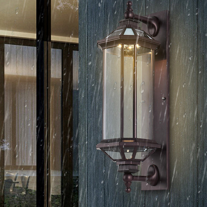 Traditional Vintage Octagonal Square Waterproof Glass Aluminum 1-Light Wall Sconce Lamp For Outdoor Patio | Kalsten