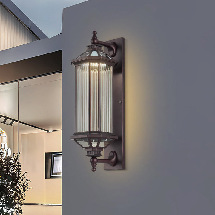 Traditional Vintage Octagonal Square Waterproof Glass Aluminum 1-Light Wall Sconce Lamp For Outdoor Patio | Kalsten