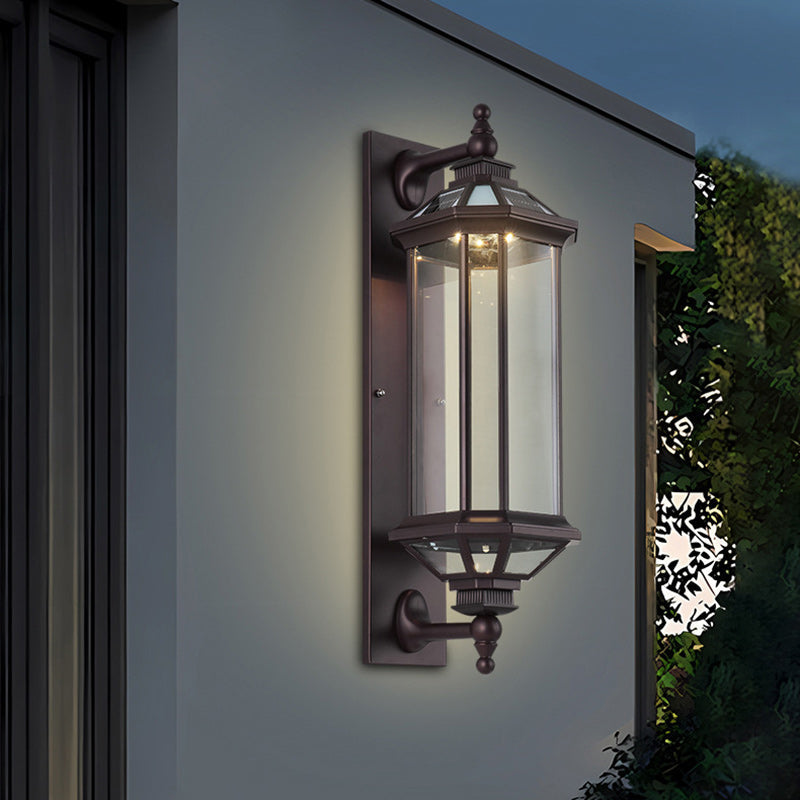 Traditional Vintage Octagonal Square Waterproof Glass Aluminum 1-Light Wall Sconce Lamp For Outdoor Patio | Kalsten