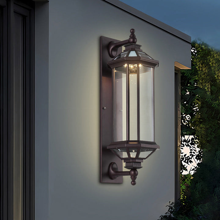 Traditional Vintage Octagonal Square Waterproof Glass Aluminum 1-Light Wall Sconce Lamp For Outdoor Patio | Kalsten