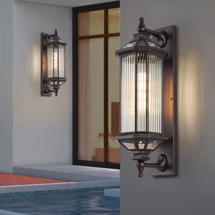 Traditional Vintage Octagonal Square Waterproof Glass Aluminum 1-Light Wall Sconce Lamp For Outdoor Patio | Kalsten