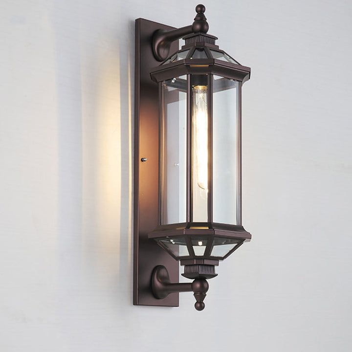 Traditional Vintage Octagonal Square Waterproof Glass Aluminum 1-Light Wall Sconce Lamp For Outdoor Patio | Kalsten