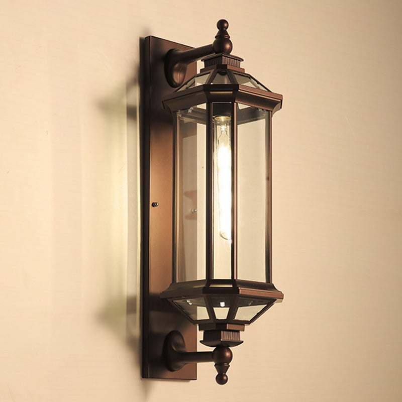 Traditional Vintage Octagonal Square Waterproof Glass Aluminum 1-Light Wall Sconce Lamp For Outdoor Patio | Kalsten