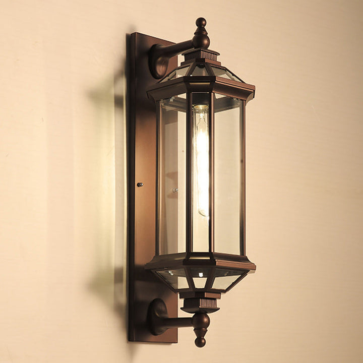 Traditional Vintage Octagonal Square Waterproof Glass Aluminum 1-Light Wall Sconce Lamp For Outdoor Patio | Kalsten