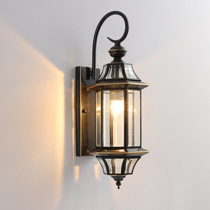 Traditional Vintage Round Cylinder Glass Copper 1-Light Wall Sconce Lamp For Garden | Kalsten
