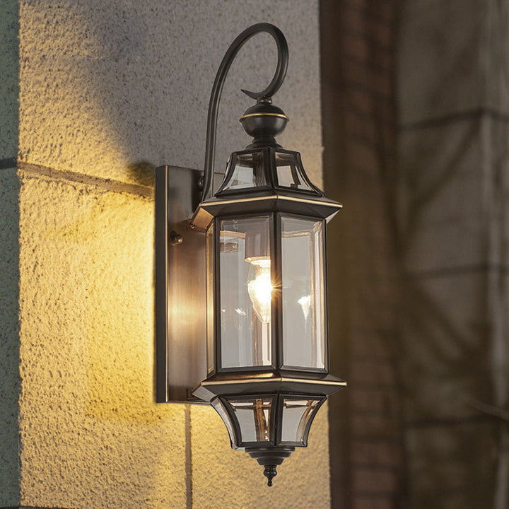 Traditional Vintage Round Cylinder Glass Copper 1-Light Wall Sconce Lamp For Garden | Kalsten