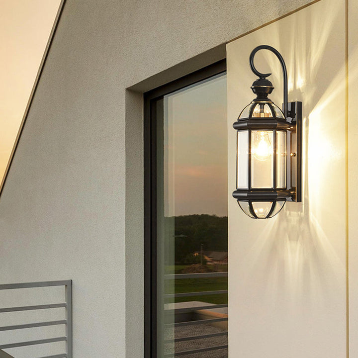 Traditional Vintage Round Cylinder Glass Copper 1-Light Wall Sconce Lamp For Garden | Kalsten