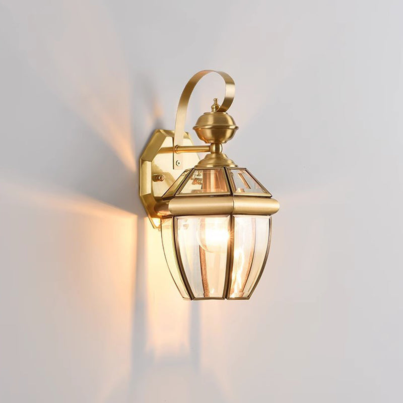 Contemporary Nordic Room Square Glass Copper 1-Light Wall Sconce Lamp For Outdoor Patio | Kalsten