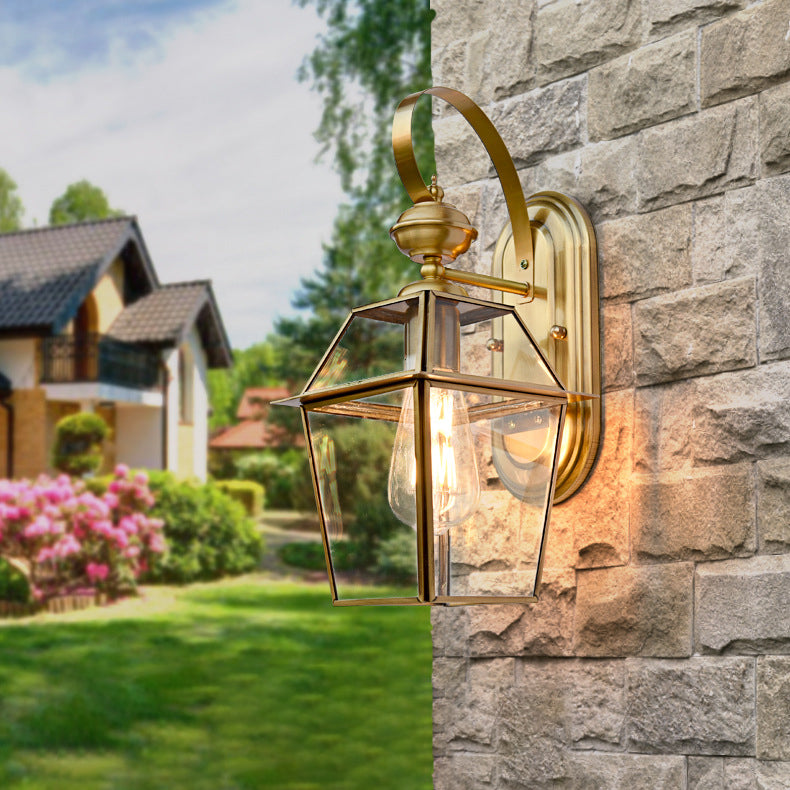 Contemporary Nordic Hexagonal Bell Waterproof Glass Brass 1-Light Wall Sconce Lamp For Outdoor Patio | Kalsten