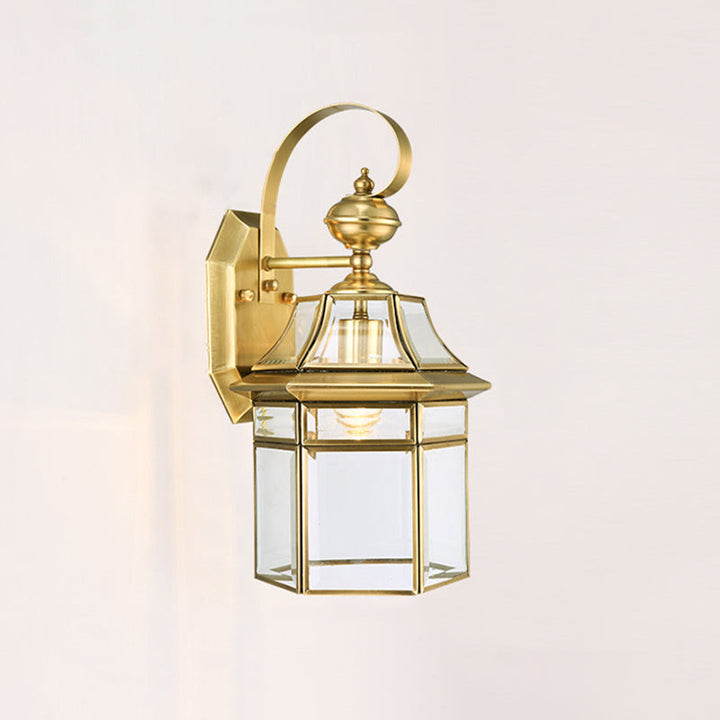 Contemporary Nordic Hexagonal Bell Waterproof Glass Brass 1-Light Wall Sconce Lamp For Outdoor Patio | Kalsten