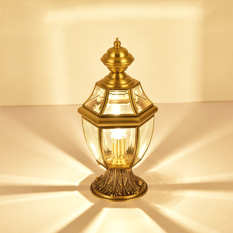 Contemporary Scandinavian Hexagonal Bell Glass Brass 1-Light Outdoor Light For Outdoor Patio | Kalsten
