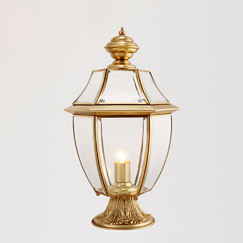 Contemporary Scandinavian Hexagonal Bell Glass Brass 1-Light Outdoor Light For Outdoor Patio | Kalsten