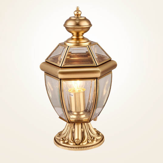 Modern Luxury Hexagonal Bell Round Glass Brass 1-Light Outdoor Light For Garden | Kalsten