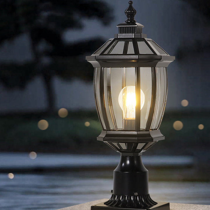 Traditional Vintage Octagonal Square Curved Linear Glass Aluminum 1-Light Outdoor Light For Garden | Kalsten