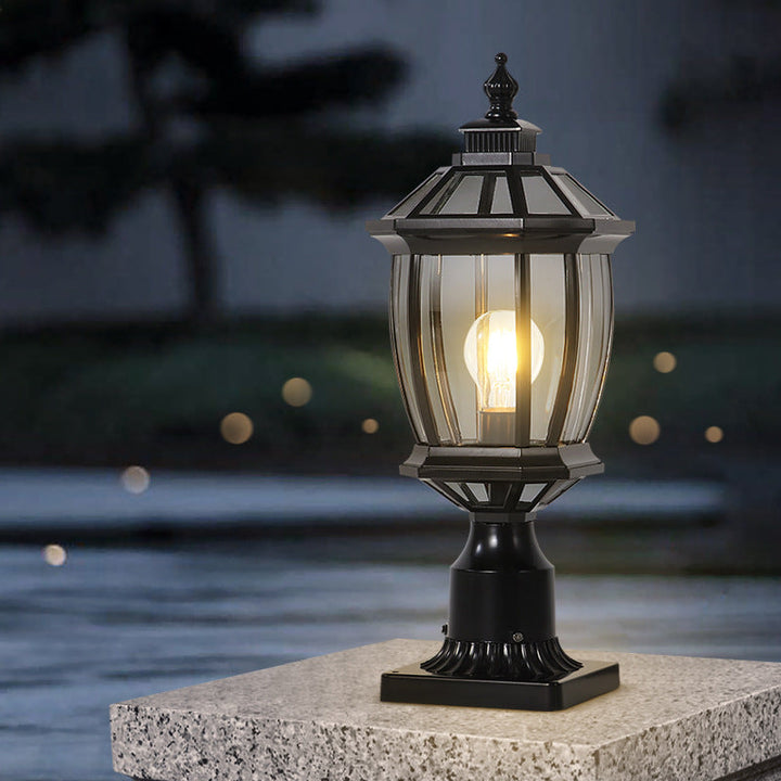 Traditional Vintage Octagonal Square Curved Linear Glass Aluminum 1-Light Outdoor Light For Garden | Kalsten