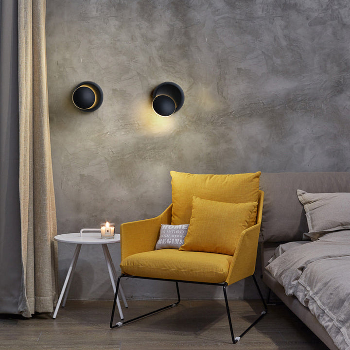 Contemporary Nordic Iron Round Eclipse Rotatable LED Wall Light for Nightstand | Kalsten