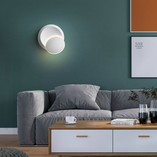 Contemporary Nordic Iron Round Eclipse Rotatable LED Wall Light for Nightstand | Kalsten