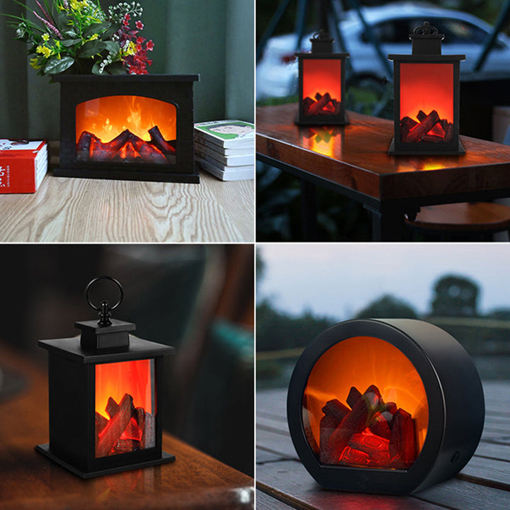 Contemporary Retro ABS Simulated Flame Fireplace Round Battery Rectangular LED Table Lamp For Living Room | Kalsten