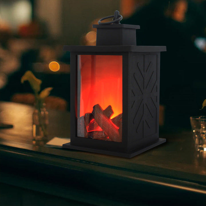 Contemporary Retro ABS Simulated Flame Fireplace Round Battery Rectangular LED Table Lamp For Living Room | Kalsten