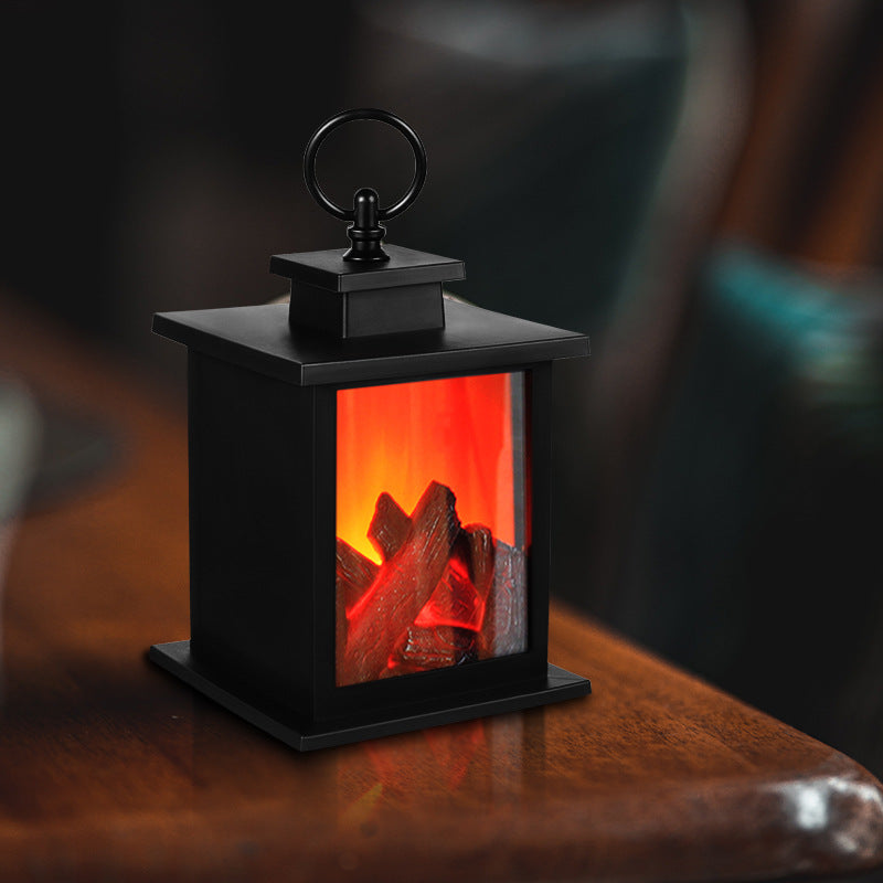 Contemporary Retro ABS Simulated Flame Fireplace Round Battery Rectangular LED Table Lamp For Living Room | Kalsten