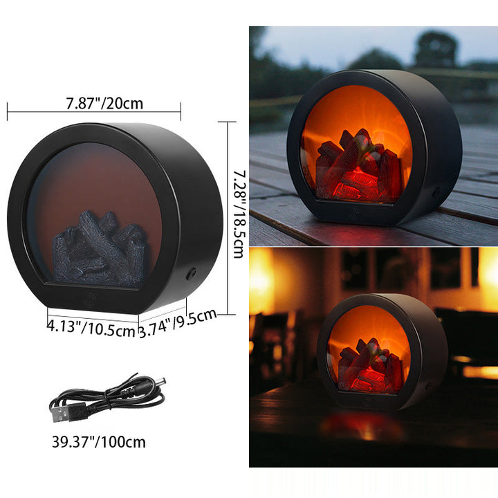 Contemporary Retro ABS Simulated Flame Fireplace Round Battery Rectangular LED Table Lamp For Living Room | Kalsten