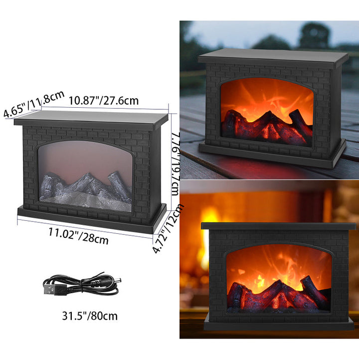 Contemporary Retro ABS Simulated Flame Fireplace Round Battery Rectangular LED Table Lamp For Living Room | Kalsten