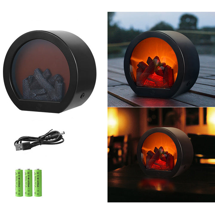 Contemporary Retro ABS Simulated Flame Fireplace Round Battery Rectangular LED Table Lamp For Living Room | Kalsten