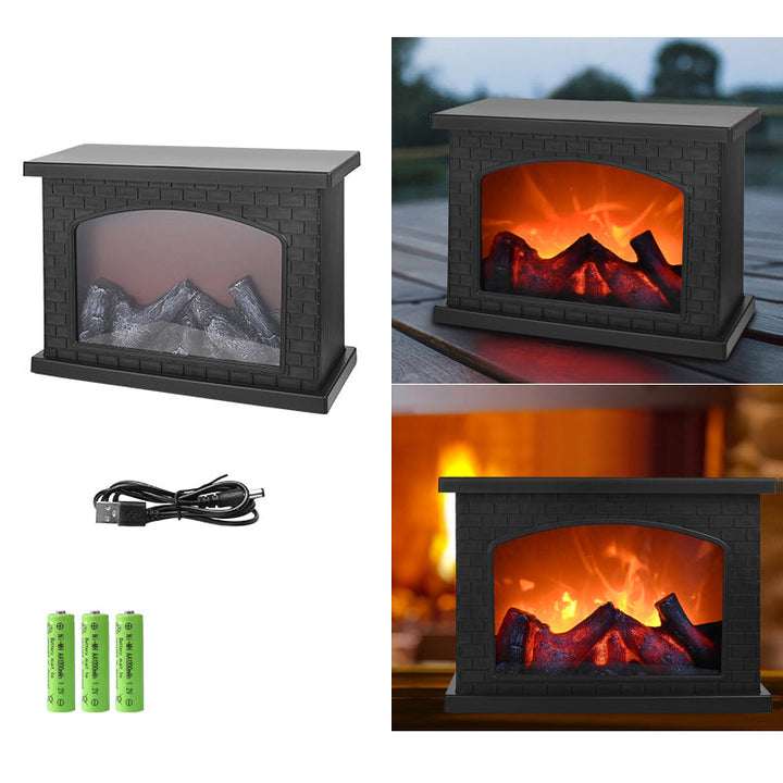 Contemporary Retro ABS Simulated Flame Fireplace Round Battery Rectangular LED Table Lamp For Living Room | Kalsten