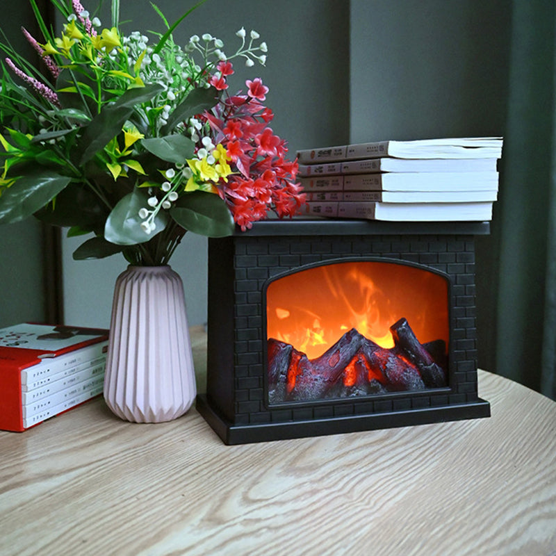 Contemporary Retro ABS Simulated Flame Fireplace Round Battery Rectangular LED Table Lamp For Living Room | Kalsten