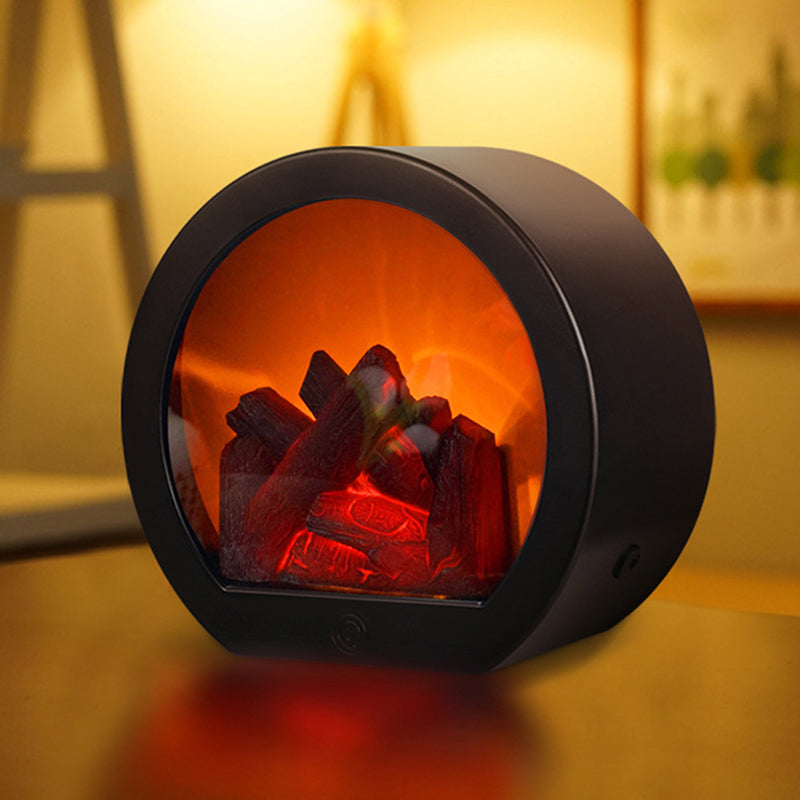 Contemporary Retro ABS Simulated Flame Fireplace Round Battery Rectangular LED Table Lamp For Living Room | Kalsten