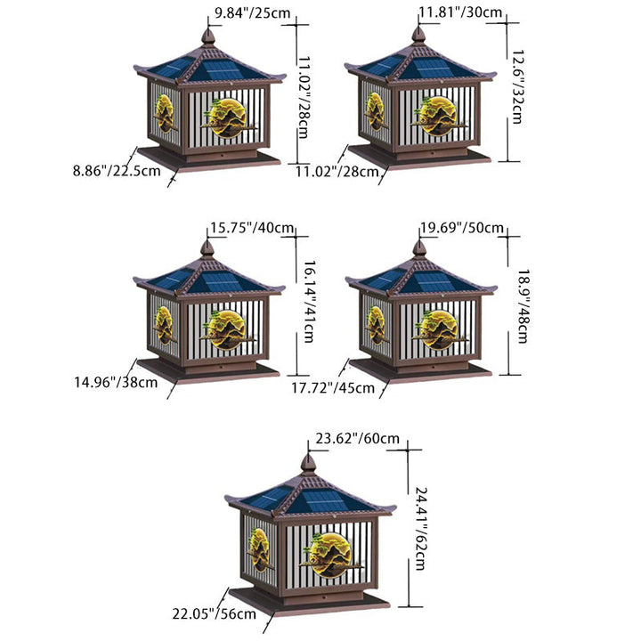 Traditional Chinese Solar Waterproof Aluminum PC Glass Pine Tree Square Cylinder LED Landscape Lighting Outdoor Light For Outdoor Patio | Kalsten