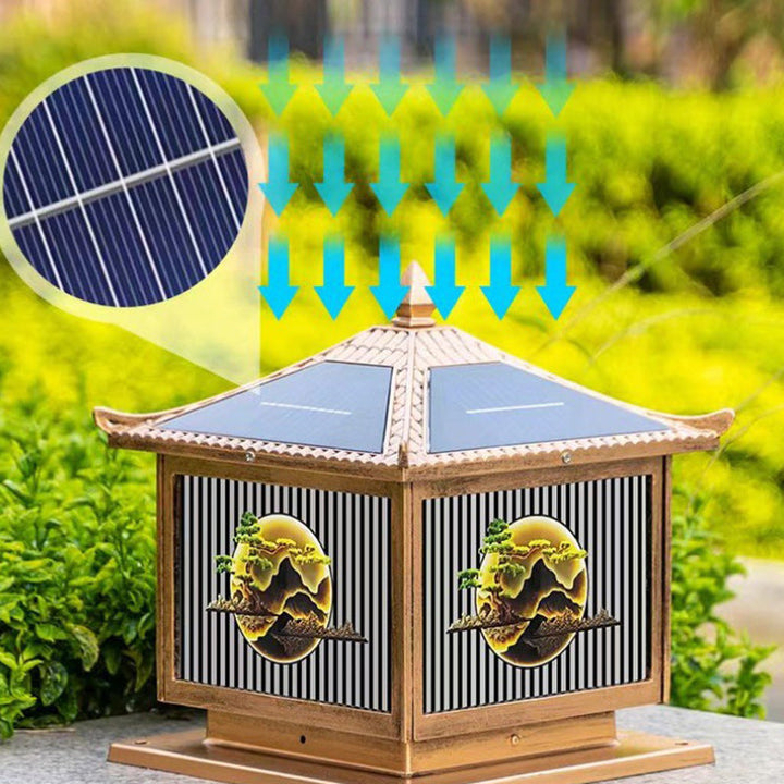 Traditional Chinese Solar Waterproof Aluminum PC Glass Pine Tree Square Cylinder LED Landscape Lighting Outdoor Light For Outdoor Patio | Kalsten