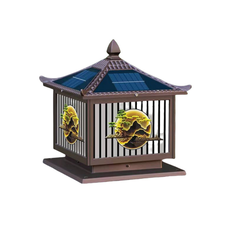 Traditional Chinese Solar Waterproof Aluminum PC Glass Pine Tree Square Cylinder LED Landscape Lighting Outdoor Light For Outdoor Patio | Kalsten