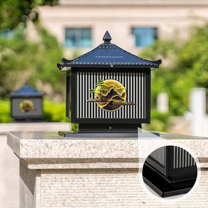 Traditional Chinese Solar Waterproof Aluminum PC Glass Pine Tree Square Cylinder LED Landscape Lighting Outdoor Light For Outdoor Patio | Kalsten