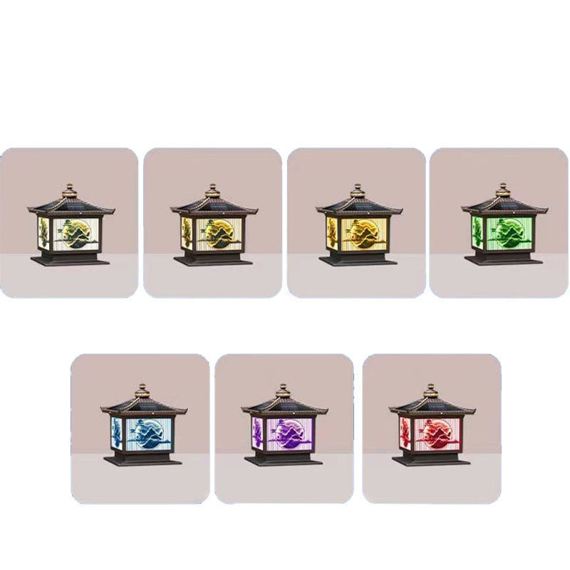 Traditional Chinese Solar Waterproof Aluminum PC Glass Pine Tree Square Cylinder LED Landscape Lighting Outdoor Light For Outdoor Patio | Kalsten