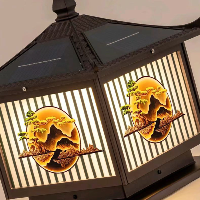Traditional Chinese Solar Waterproof Aluminum PC Glass Pine Tree Square Cylinder LED Landscape Lighting Outdoor Light For Outdoor Patio | Kalsten