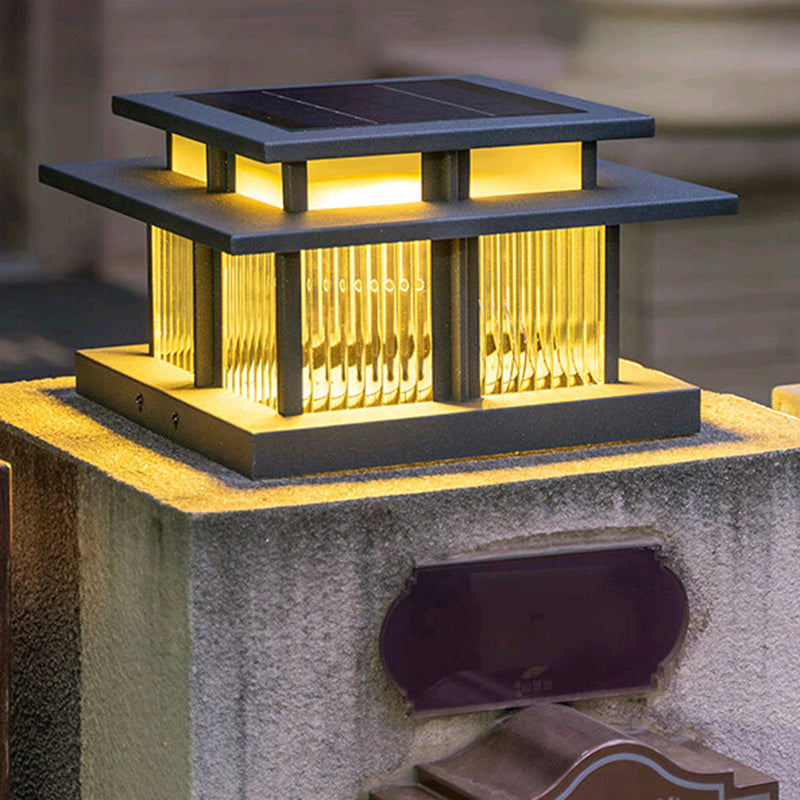 Modern Minimalist Solar Waterproof Square Cylinder Aluminum Alloy Glass LED Landscape Lighting Outdoor Light For Outdoor Patio | Kalsten