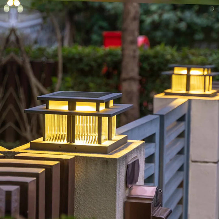 Modern Minimalist Solar Waterproof Square Cylinder Aluminum Alloy Glass LED Landscape Lighting Outdoor Light For Outdoor Patio | Kalsten