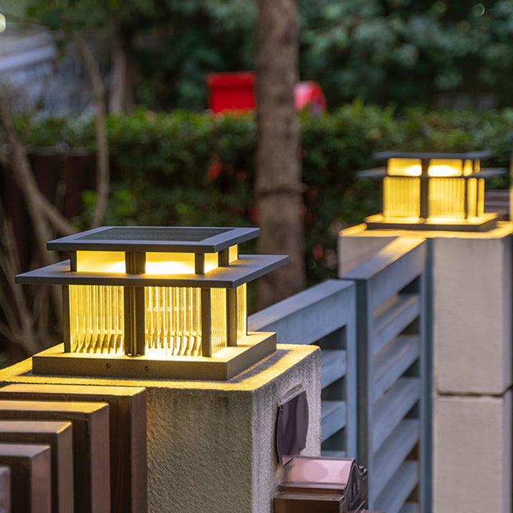 Modern Minimalist Solar Waterproof Square Cylinder Aluminum Alloy Glass LED Landscape Lighting Outdoor Light For Outdoor Patio | Kalsten