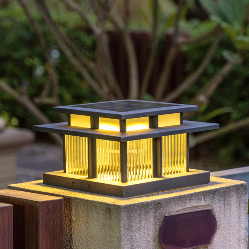 Modern Minimalist Solar Waterproof Square Cylinder Aluminum Alloy Glass LED Landscape Lighting Outdoor Light For Outdoor Patio | Kalsten