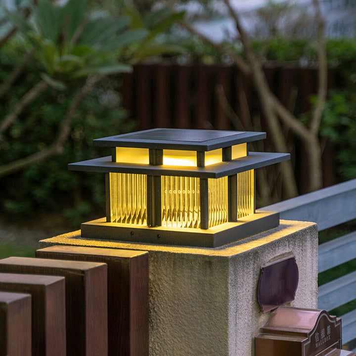 Modern Minimalist Solar Waterproof Square Cylinder Aluminum Alloy Glass LED Landscape Lighting Outdoor Light For Outdoor Patio | Kalsten