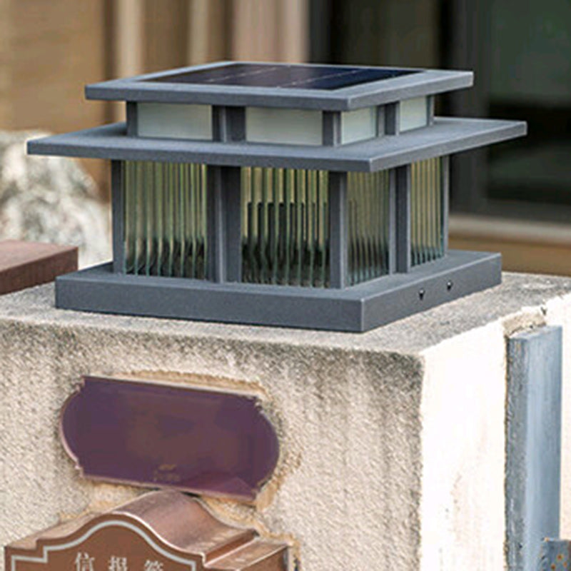 Modern Minimalist Solar Waterproof Square Cylinder Aluminum Alloy Glass LED Landscape Lighting Outdoor Light For Outdoor Patio | Kalsten