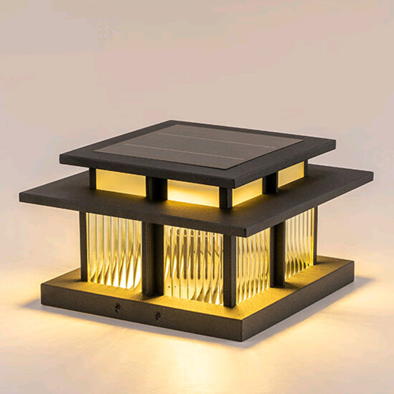 Modern Minimalist Solar Waterproof Square Cylinder Aluminum Alloy Glass LED Landscape Lighting Outdoor Light For Outdoor Patio | Kalsten