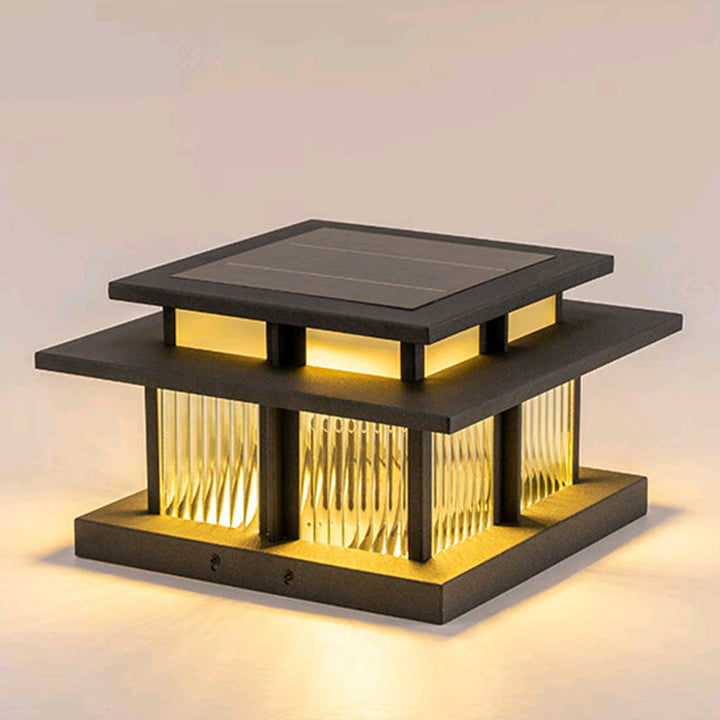 Modern Minimalist Solar Waterproof Square Cylinder Aluminum Alloy Glass LED Landscape Lighting Outdoor Light For Outdoor Patio | Kalsten