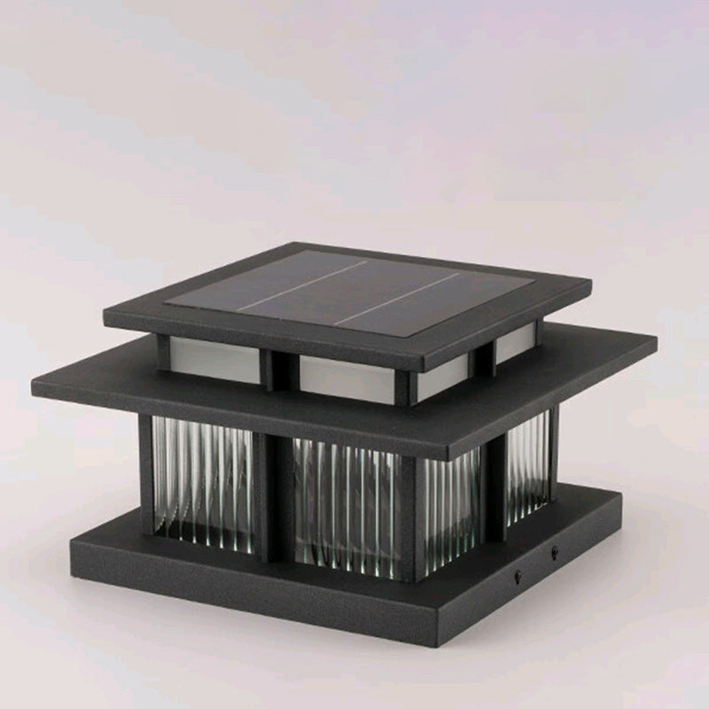 Modern Minimalist Solar Waterproof Square Cylinder Aluminum Alloy Glass LED Landscape Lighting Outdoor Light For Outdoor Patio | Kalsten